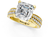 Yellow gold Asscher Solitaire Diamond Ring with Milgrain Pavé Band and Four-Prong Setting_55