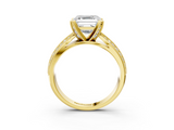 Yellow gold Asscher Solitaire Diamond Ring with Milgrain Pavé Band and Four-Prong Setting_57