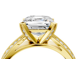Yellow gold Asscher Solitaire Diamond Ring with Milgrain Pavé Band and Four-Prong Setting_58