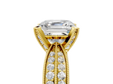 Yellow gold Asscher Solitaire Diamond Ring with Milgrain Pavé Band and Four-Prong Setting_59