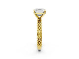 Yellow gold Asscher Solitaire Diamond Ring with Milgrain and Black Enamel X Pattern Band_54