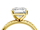 Yellow gold Asscher Solitaire Diamond Ring with Milgrain and Black Enamel X Pattern Band_56