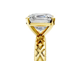 Yellow gold Asscher Solitaire Diamond Ring with Milgrain and Black Enamel X Pattern Band_57