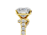 Yellow gold Asscher Solitaire Diamond Ring with Pavé Band and Four-Prong Setting_11