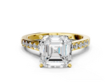 Yellow gold Asscher Solitaire Diamond Ring with Pavé Band and Four-Prong Setting_6