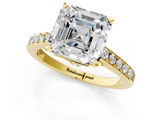 Yellow gold Asscher Solitaire Diamond Ring with Pavé Band and Four-Prong Setting_7