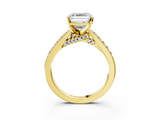 Yellow gold Asscher Solitaire Diamond Ring with Pavé Band and Four-Prong Setting_9