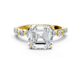 Yellow gold Asscher Solitaire Diamond Ring with Pave Band and Four-Prong Setting_25
