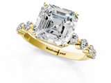 Yellow gold Asscher Solitaire Diamond Ring with Pave Band and Four-Prong Setting_26