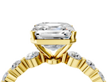 Yellow gold Asscher Solitaire Diamond Ring with Pave Band and Four-Prong Setting_29