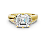 Yellow gold Asscher Solitaire Diamond Ring with Pave Band and Six-Prong Setting_35