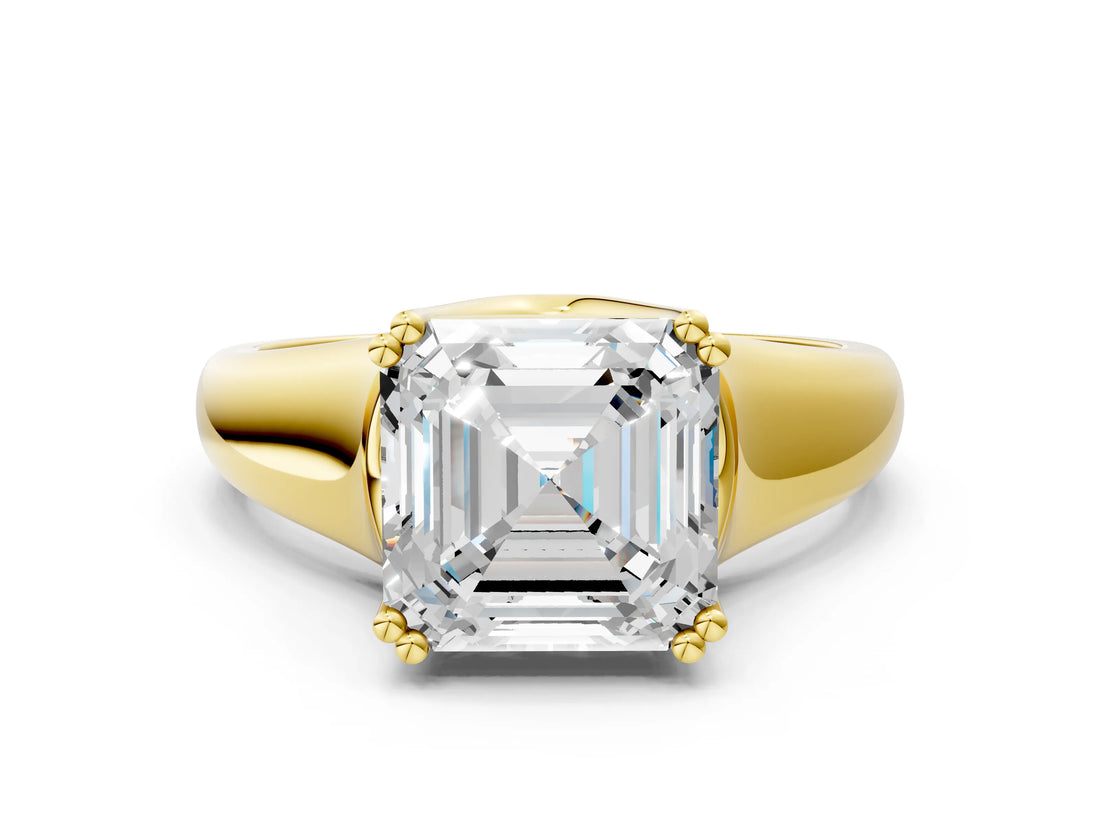 Yellow gold Asscher Solitaire Diamond Ring with Six-Prong Cathedral Setting_33
