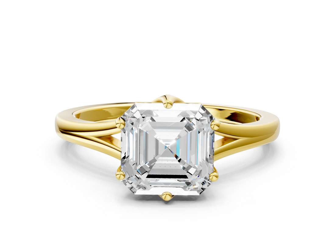 Yellow gold Asscher Solitaire Diamond Ring with Six-Prong Setting and Tapered Band_27