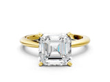 Yellow gold Asscher Solitaire Diamond Ring with Six-Prong Setting on a Classic Band