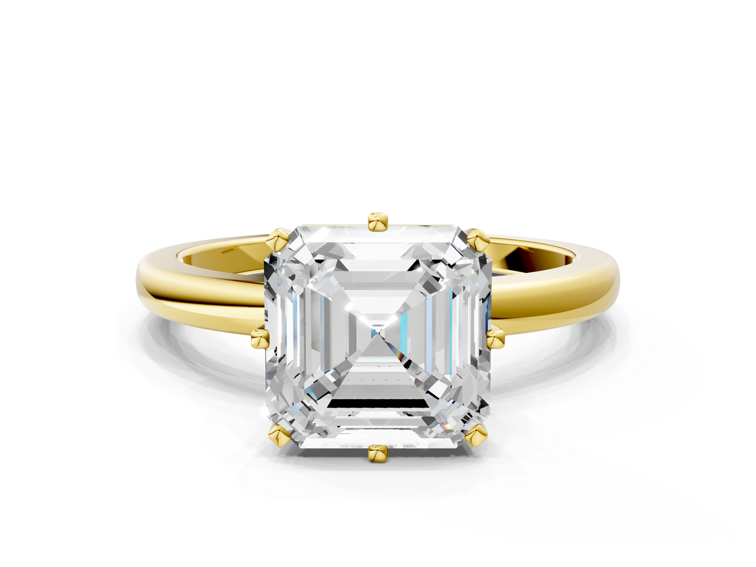 Yellow gold Asscher Solitaire Diamond Ring with Six-Prong Setting on a Classic Band_38