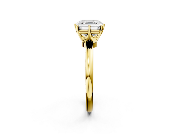 Yellow gold Asscher Solitaire Diamond Ring with Six-Prong Setting on a Classic Band