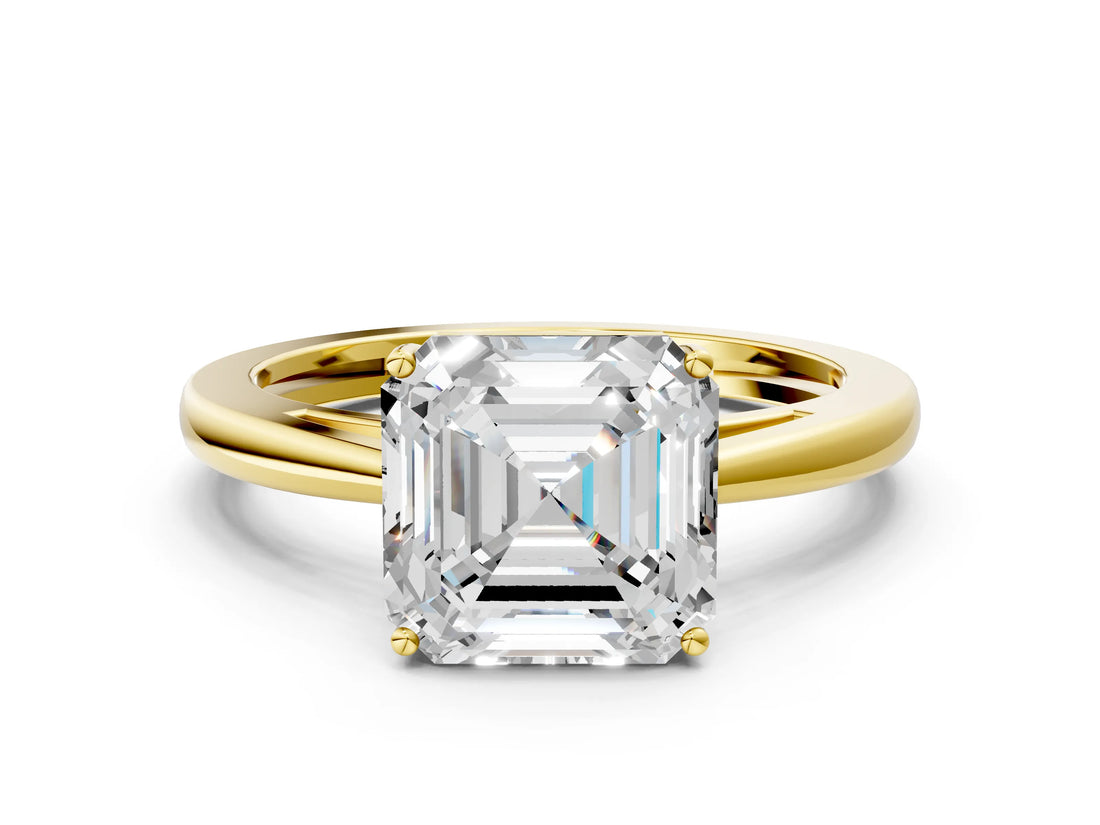Yellow gold Asscher Solitaire Diamond Ring with Split Shank and Four-Prong Setting_12