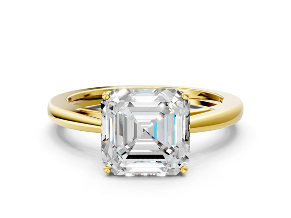 Yellow gold Asscher Solitaire Diamond Ring with Split Shank and Four-Prong Setting