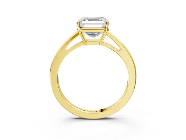 Yellow gold Asscher Solitaire Diamond Ring with Split Shank and Four-Prong Setting