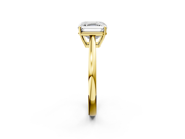 Yellow gold Asscher Solitaire Diamond Ring with Split Shank and Four-Prong Setting