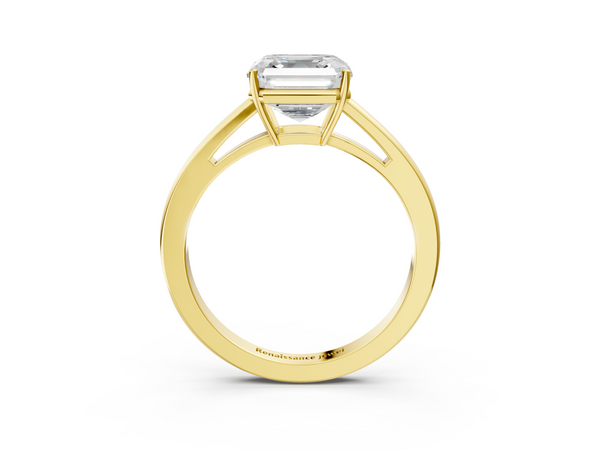 Yellow gold Asscher Solitaire Diamond Ring with Split Shank and Four-Prong Setting