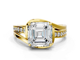 Yellow gold Asscher Solitaire Diamond Ring with Split Shank and Prong Setting_4