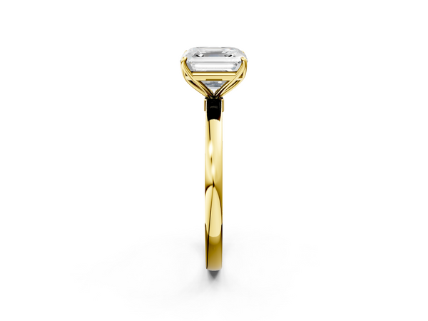 Yellow gold Asscher Solitaire Diamond Ring with Thin Band and Four-Prong Setting