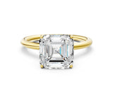 Yellow gold Asscher Solitaire Diamond Ring with a Classic Band and Four-Prong Setting