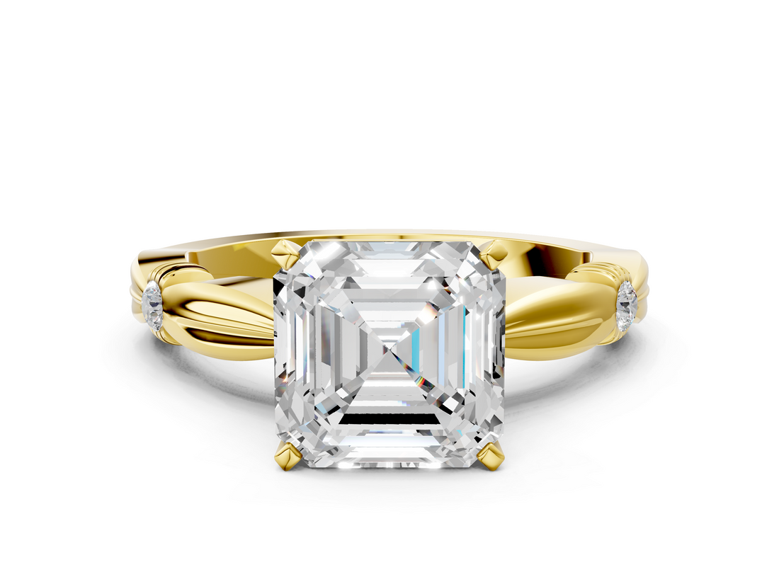 Yellow gold Asscher Solitaire Diamond Twisted Band with Four-Prong Setting_7