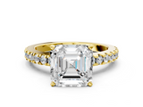 Yellow gold Asscher Solitaire Diamond with Pavé Band and Four-Prong Setting_23