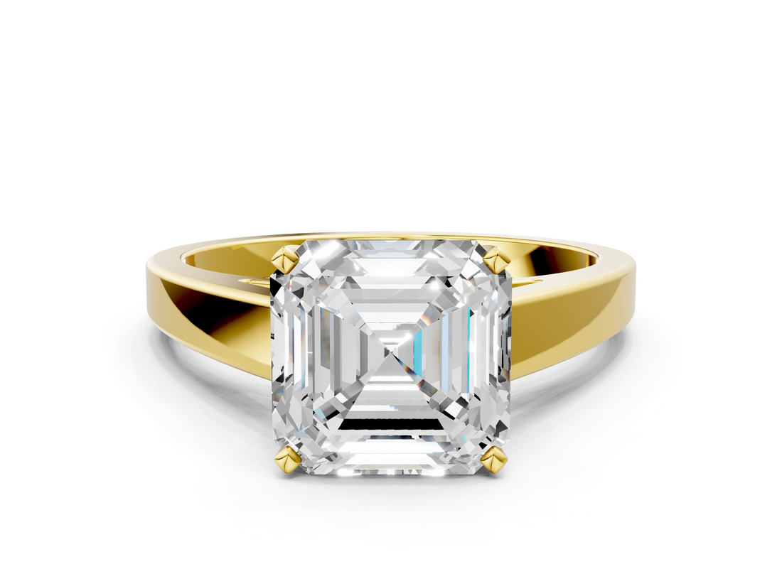 Yellow gold Asscher Solitaire Engagement Ring with Four-Prong Setting and Tapered Band_22