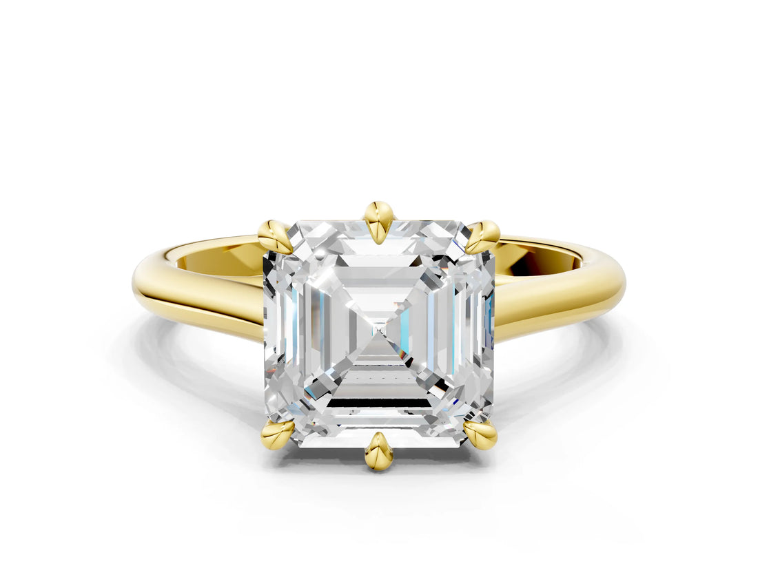 Yellow gold Asscher Solitaire Engagement Ring with Six-Prong Setting and Classic Band 1