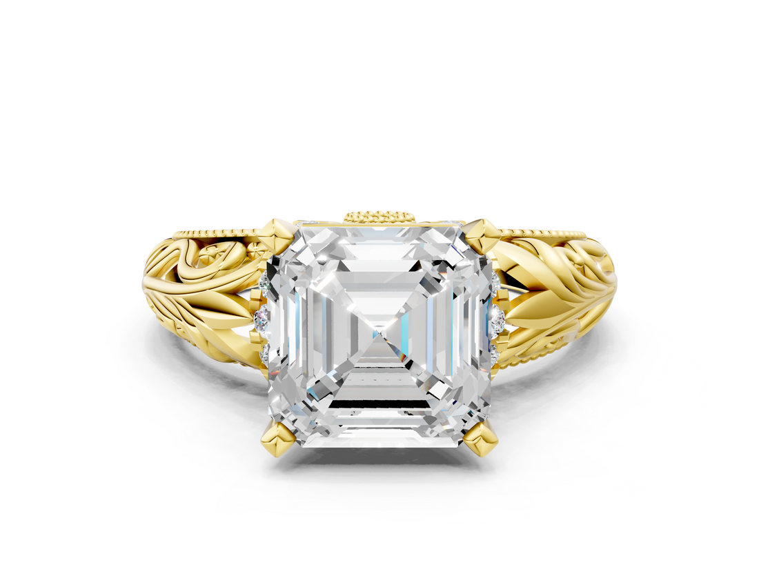 Yellow gold Asscher Solitaire Filigree Engagement Ring with Halo and Prong Setting_22