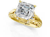 Yellow gold Asscher Solitaire Filigree Engagement Ring with Halo and Prong Setting_23