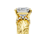Yellow gold Asscher Solitaire Filigree Engagement Ring with Halo and Prong Setting_27