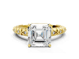 Yellow gold Asscher Solitaire Floral Milgrain Engagement Ring_30