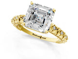 Yellow gold Asscher Solitaire Floral Milgrain Engagement Ring_31