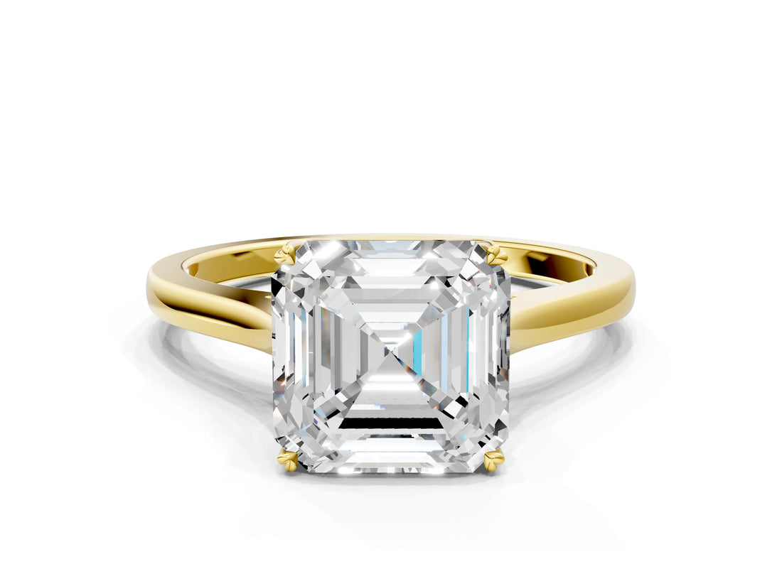 Yellow gold Asscher Solitaire Heart Prong Engagement Ring with Tapered Band_87