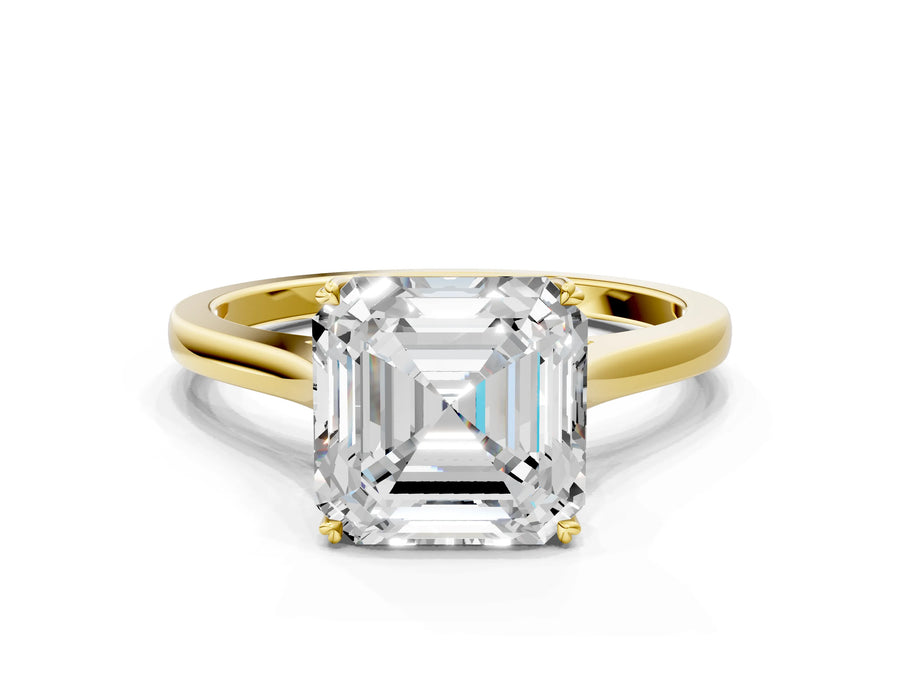 Yellow gold Asscher Solitaire Heart Prong Engagement Ring with Tapered Band