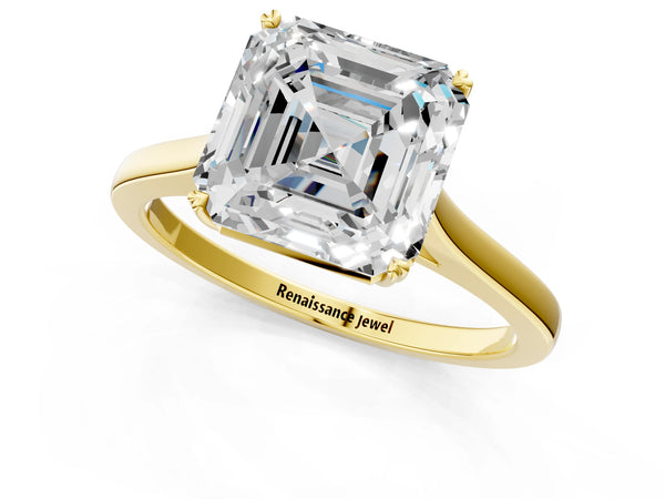 Yellow gold Asscher Solitaire Heart Prong Engagement Ring with Tapered Band
