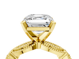 Yellow gold Asscher Solitaire Milgrain Diamond Engagement Ring with Bezel and Marquise Band_10