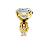 Yellow gold Asscher Solitaire Milgrain Diamond Engagement Ring with Bezel and Marquise Band_11
