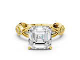 Yellow gold Asscher Solitaire Milgrain Diamond Engagement Ring with Bezel and Marquise Band_6