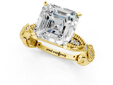 Yellow gold Asscher Solitaire Milgrain Diamond Engagement Ring with Bezel and Marquise Band_7