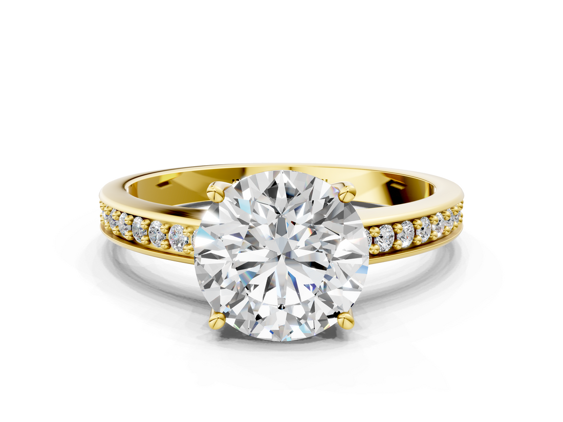 Yellow gold Asscher Solitaire Pavé Band Prong Setting Ring_6