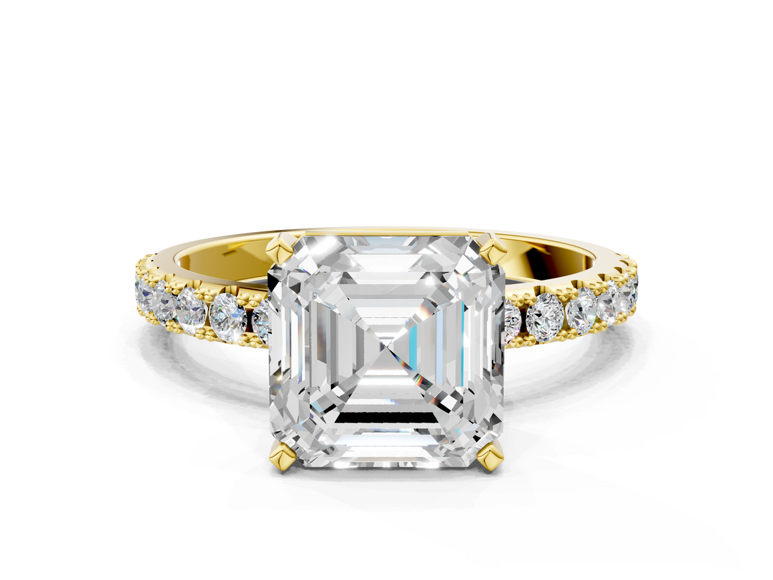 Yellow gold Asscher Solitaire Pavé Band with Four-Prong Setting_27
