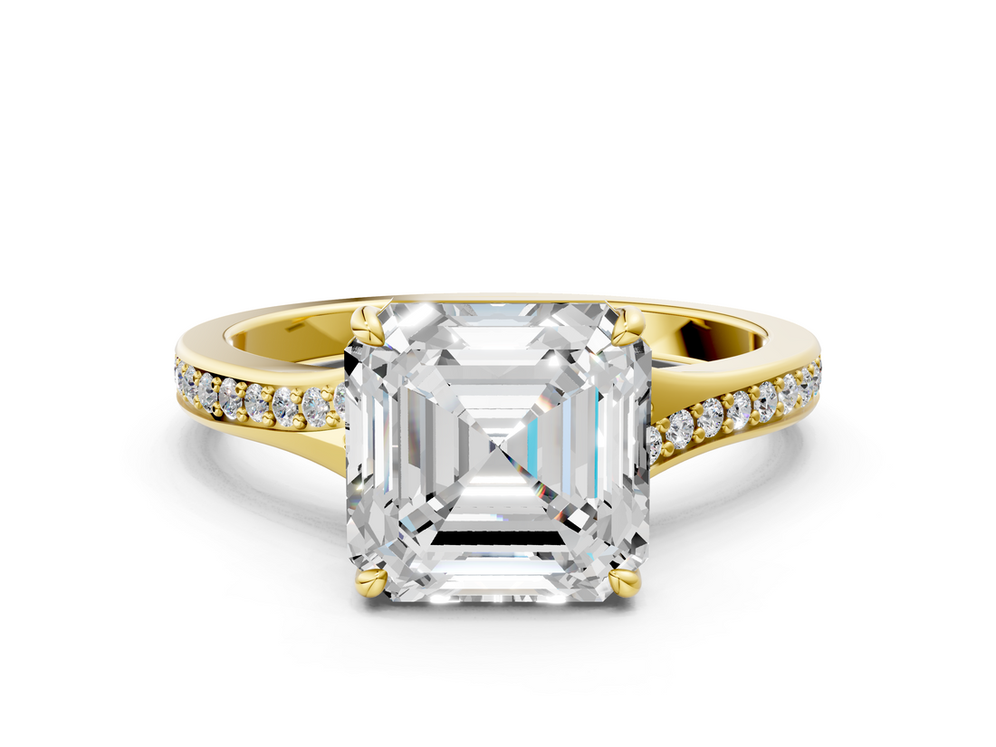 Yellow gold Asscher Solitaire Pavé Band with Four-Prong Setting_28