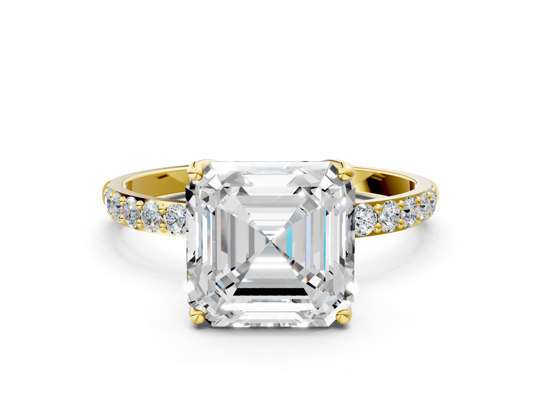 Yellow gold Asscher Solitaire Pavé Diamond Engagement Ring with Four-Prong Setting_39
