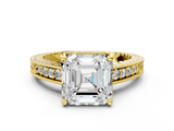 Yellow gold Asscher Solitaire Pavé Diamond Milgrain Engagement Ring with Four-Prong Setting_6