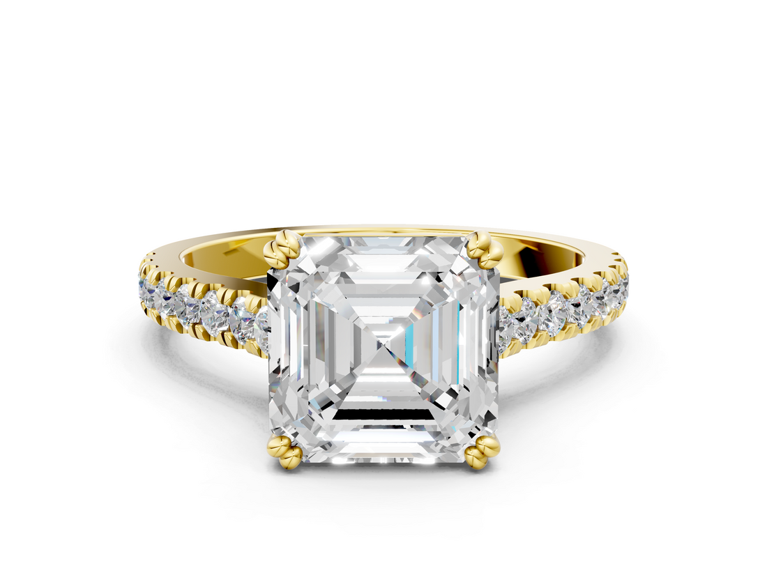 Yellow gold Asscher Solitaire Pave Diamond Engagement Ring with Prong Setting_35